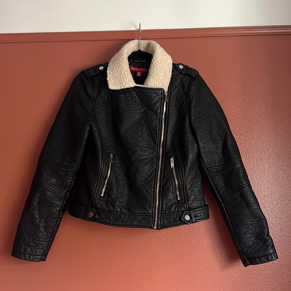 Saks Fifth Avenue Leather & Sherpa Jacket
